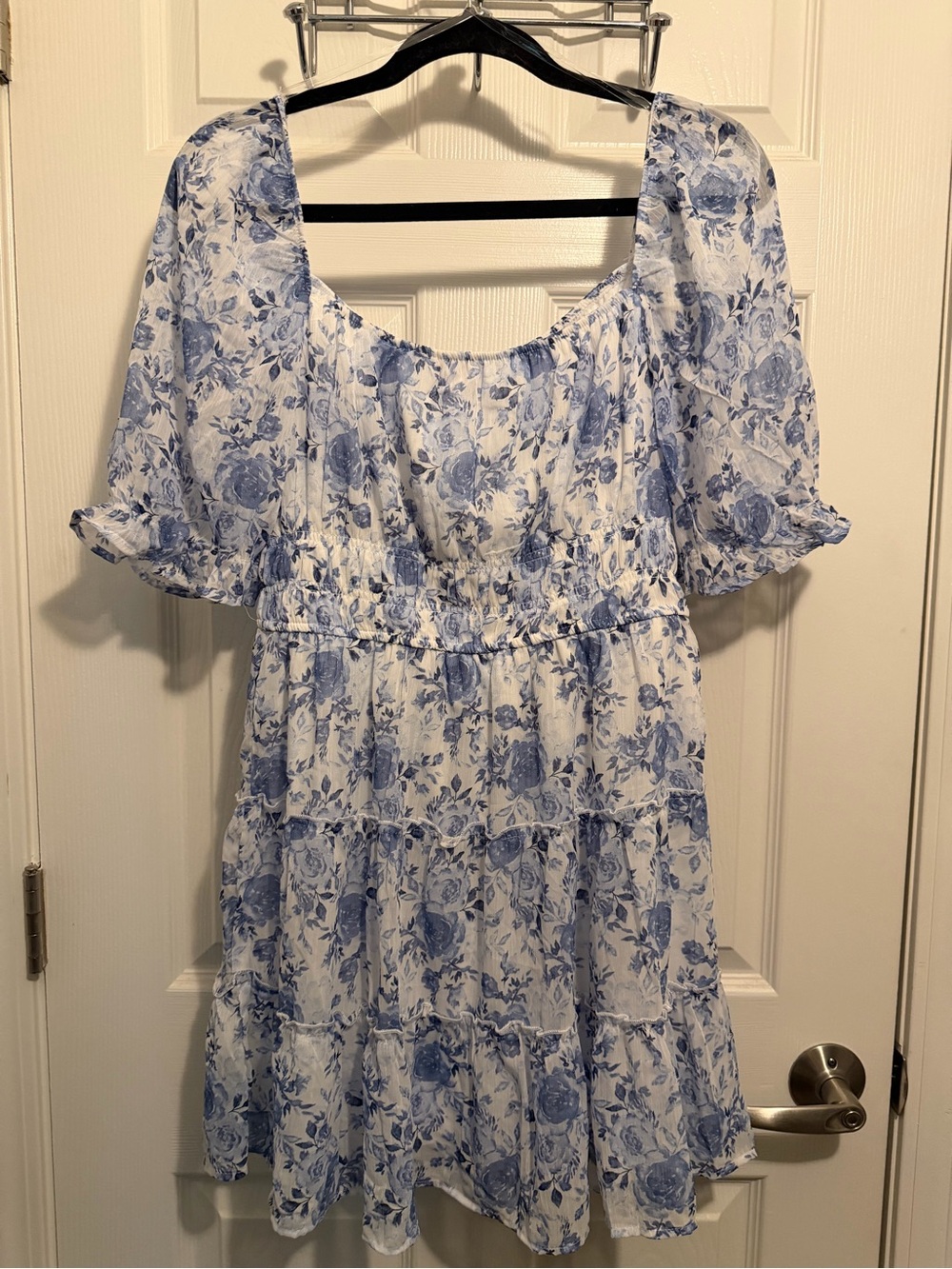 Francesca's Blue and White Floral Peasant Dress